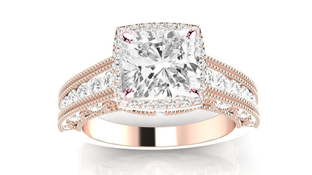 1.49 Carat t.w. Cushion Modified Vintage Halo Style Channel Set Round Brilliant Diamond Engagement R