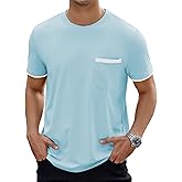 Hardaddy Men's Color Block Pullover Crew Neck Short Sleeve Tee Shirts with Pocket