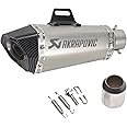 RA ACCESSORIES Universal Slip On Exhaust Silencer 36-51mm Muffler Pipe for All Motorcycle (Silver Carbon)