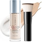 Color Changing Foundation with Professional Brush for Mature Skin: No Settling, Buildable Coverage, 12-Hour Hydration &amp; Wear, Light to Medium Tones, Fragrance-Free - 1 FL OZ