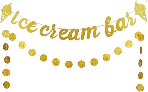 Amazon Com Gold Glittery Ice Cream Bar Banner And Gold Glittery