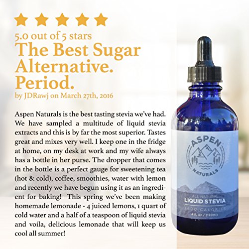 Liquid Stevia Drops Natural Sweetener - 4oz Droplet Bottle - No Aftertaste, No Artificial Sucralose, No Calories, Sugar Free - Easily Mix into Hot and Cold Beverages and Healthy Treats - Aspen Natural - Thumbnail 3