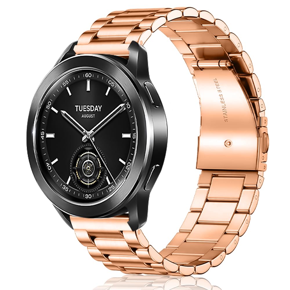 SeNool 22mm Strap for Xiaomi Watch S4 / S3 / S1 Pro / S1 Active / Watch2 Pro, Stainless Replacement Watch Bands for Xiaomi Redmi Watch 5 Active/Redmi Watch5 Lite - Rose Gold