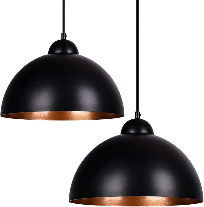 ZICBOL 2PCS Matte Black Pendant Light Shade, Vintage Ceiling Lighting
