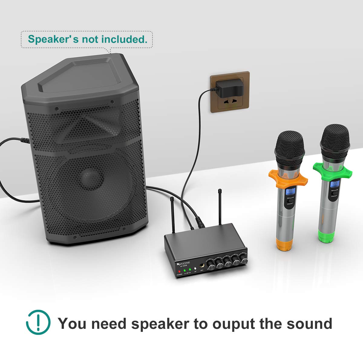 FIFINE UHF Dual Channel Wireless Handheld Microphone, Easy-to-use Karaoke Wireless Microphone System-K036