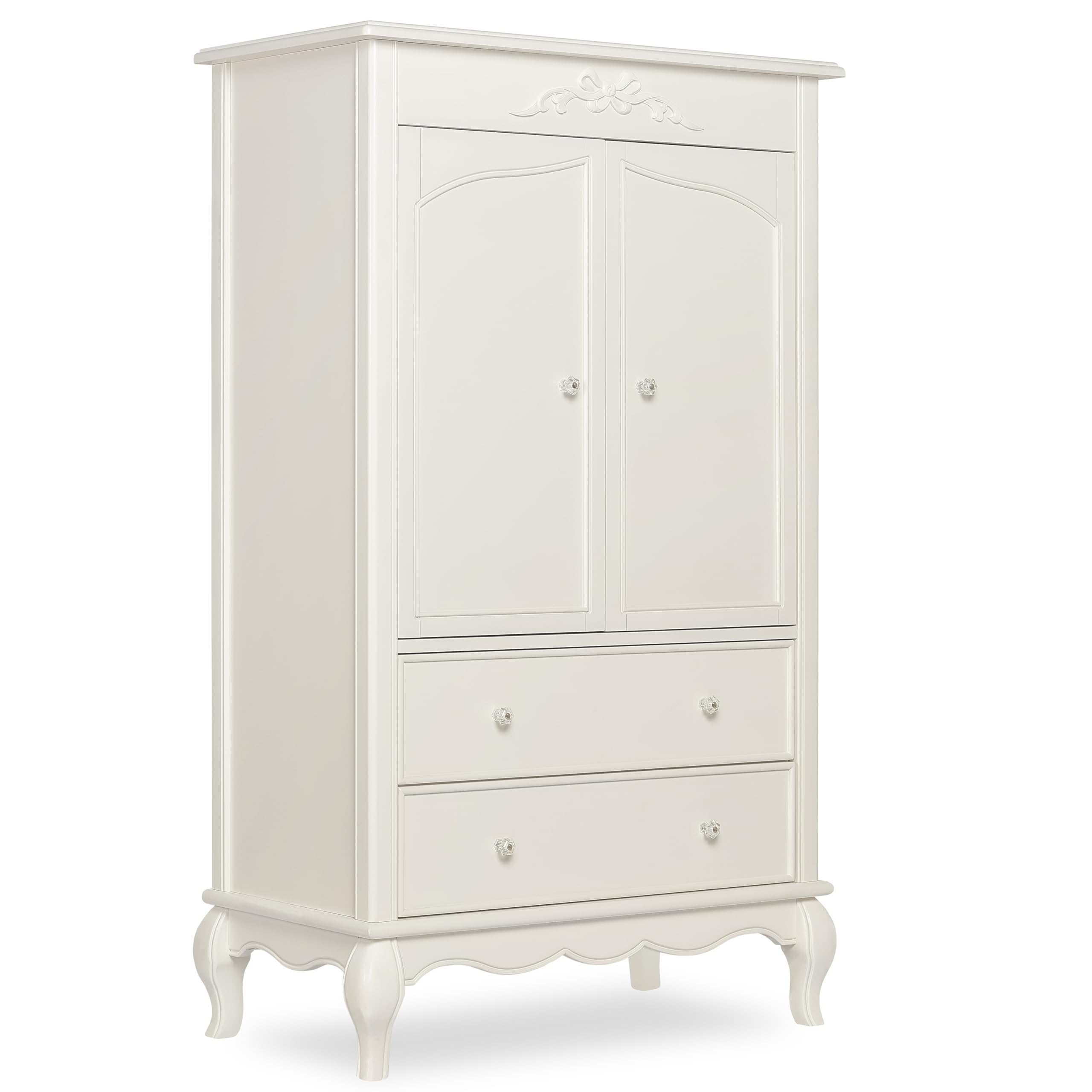 Photo 1 of ***MISSING PART , MAJOR DAMAGE****Evolur Aurora Armoire in Ivory Lace, Comes Fully Assembled, Built of Kiln-Dried Hardwood, Two Large Shelves, Spacious Storage