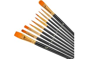 Soucolor Acrylic Paint Brushes Set, 10-Pack Round Pointed Tip Artist Paintbrushes for Acrylic Painting Oil Watercolor Canvas Boards Rock Body Face Nail Art,Black