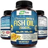 NutriFlair Omega 3 Fish Oil Supplement - Enteric Coating - Burpless, No Fishy Aftertaste - Triple Strength EPA 800mg + DHA 600mg, Easy to Swallow - Joint, Heart and Brain Health Formula