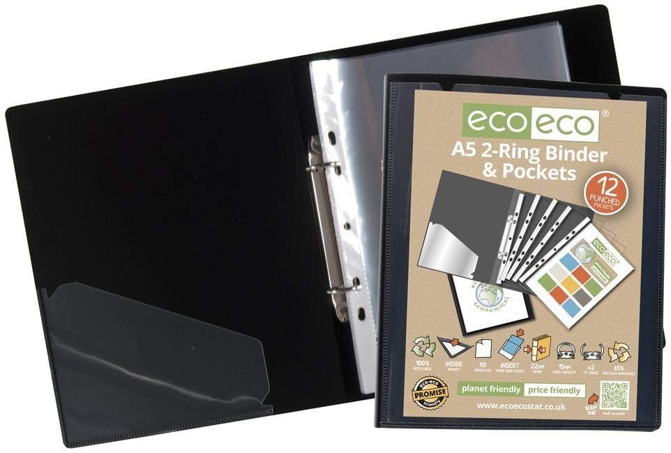 Eco Eco A5 2 Ring Binder&Pockets 12 Punched Pockets Amazon.co.uk