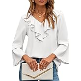 Dokotoo Womens Dressy Casual Blouses 3/4 Sleeve Spring Tops 2026 Ruffle V Neck Business Shirts