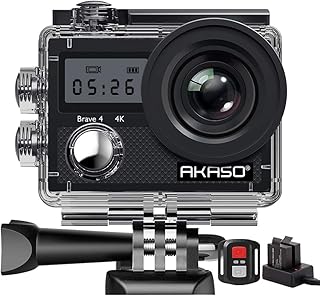 AKASO Action Camera/ 4K 20MP Action Kamera/Unterwasserkamera mit Bildstabilisierung Zoom Zeitraffer,30m Camcorder mit Fernbedienung 2 Akkus und Zubehör Kit