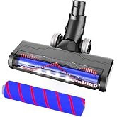 Updated Motorized Brush with Headlights for Dyson V6 Series DC59 DC62 Vacuum Cleaners,Two Rollers Replacement Head of Soft &amp; PP Bristles Roller, Motorhead Attachment for Wood Floor, Carpet Cleaning