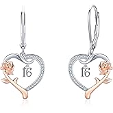 13th/ 15th/ 16th/ 18th/ 50th/ 80th Birthday Gifts for Women Daughter 925 Sterling Silver Love Heart Rose Flower Leverback Drop & Dangle Earrings Birthday Mothers Day Christmas Anniversary Graduation Jewelry
