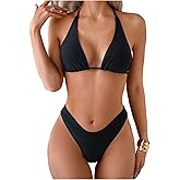 RoseSeek 2 Piece Bikini Sets Triangle Halter Top High Cut Brazilian Bottom Swimsuit Summer Beach Swimwear