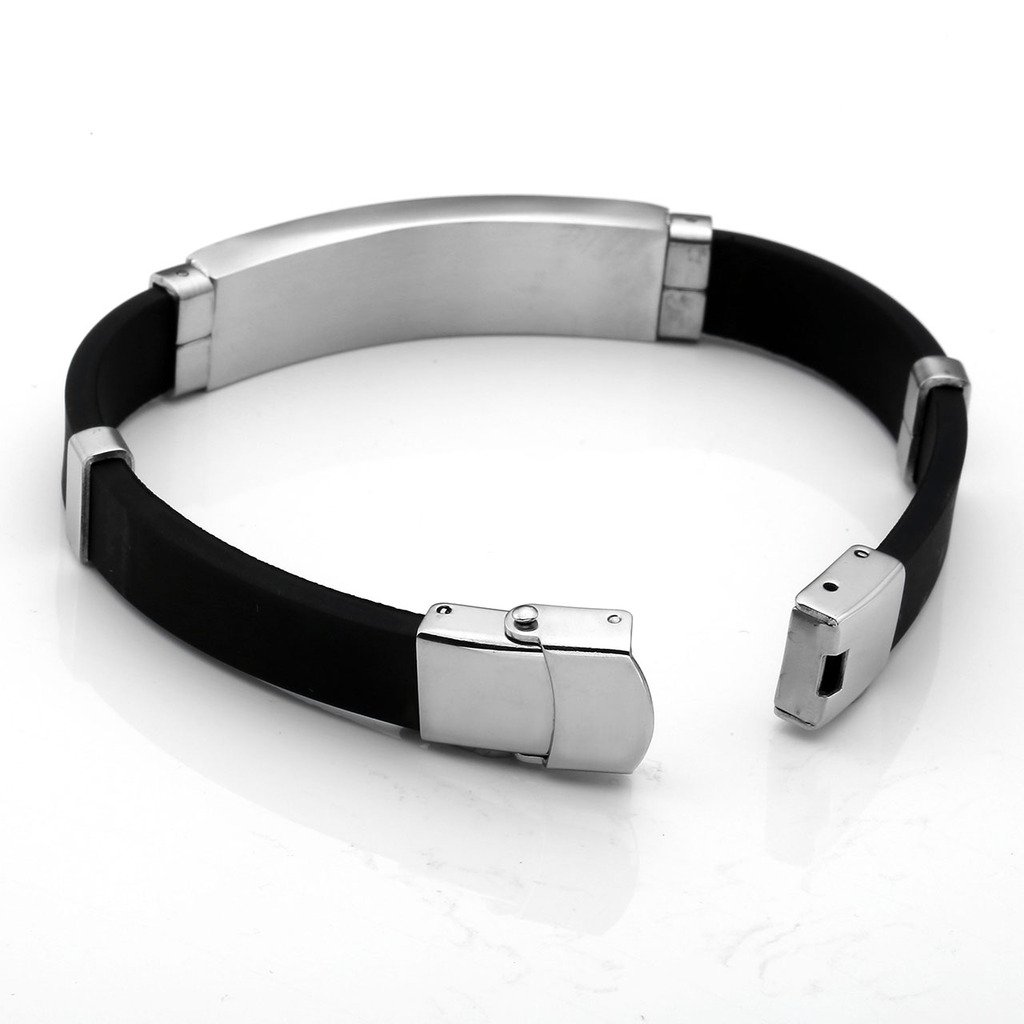 Zysta Bijoux Bracelet en caoutchouc noir manchette Homme Femme Punk en acier inoxydable-Priere Bible Croix laser