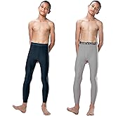 DEVOPS 2 Pack Youth & Boys Thermal Compression Baselayer Sport Tights Fleece Lined Pants & Long Sleeve Top