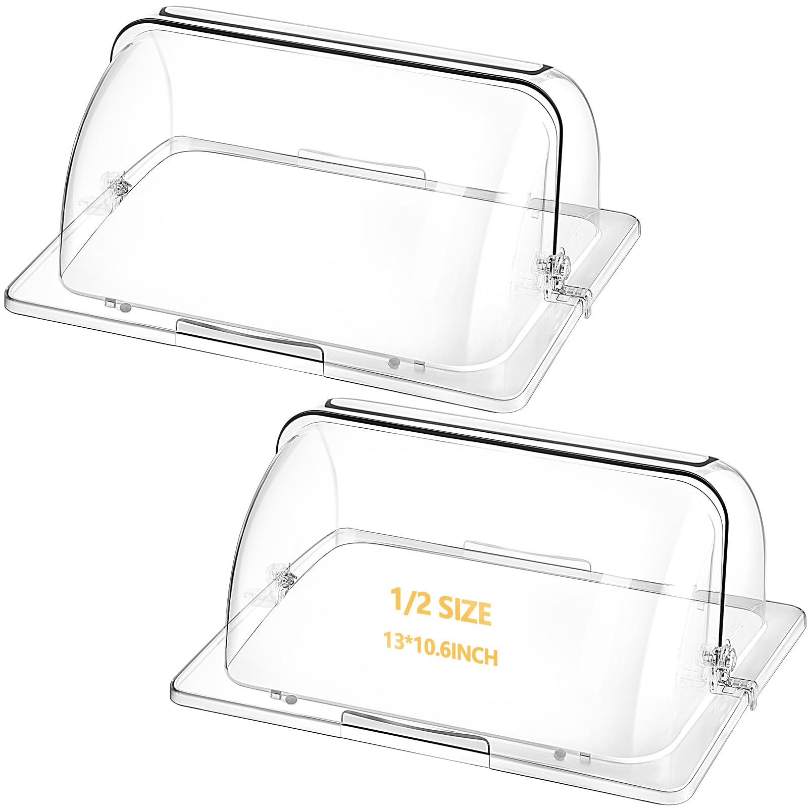 Photo 1 of Ziliny 2 Pcs Clear Chafing Dish Cover Half Size Roll Top Bakery Pan Display 1/2 Plastic Chafing Dessert Cake Food Display Cover for Cupcake Exhibition