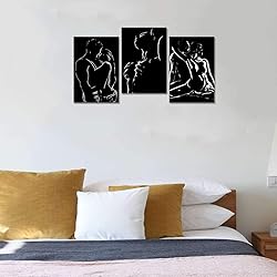 3 Panels Black and White Abstract Canvas Wall Art