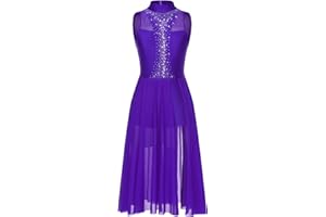 HULIJA Women Lyrical Dance Dress Shiny Sequin Contemporary Modern Dance Costumes Flowy Balllet Leotard