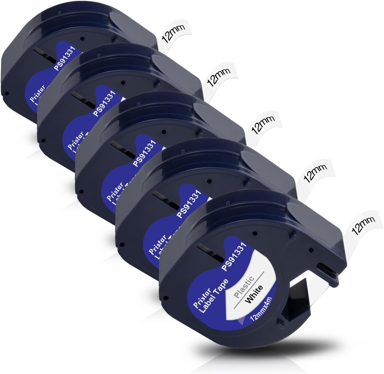 Pristar Compatible Label Tape Replacement for Label Tape 91221 91201 S0721660 for LT-100H LT-100T LT-110T QX50 XR XM 2000 Plus Plastic 12mm x 4m Black on White 5 Pack