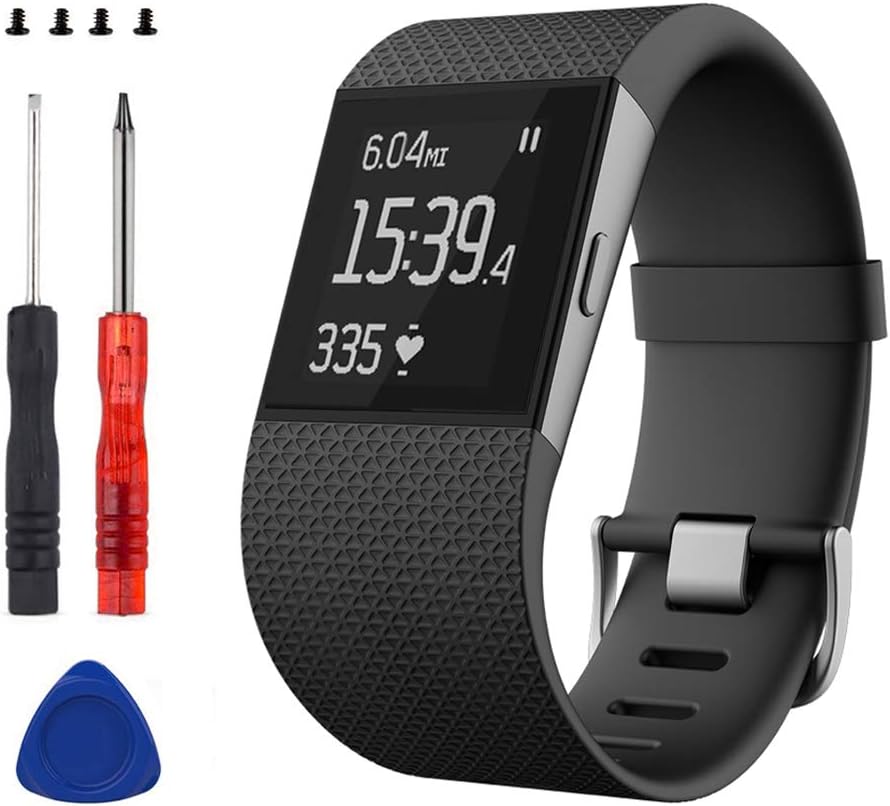 Sophili Replacement Bands Compatible for Fitbit Surge Watch with Metal Buckle Fitness Wristband Strap Small Large(Black/L)