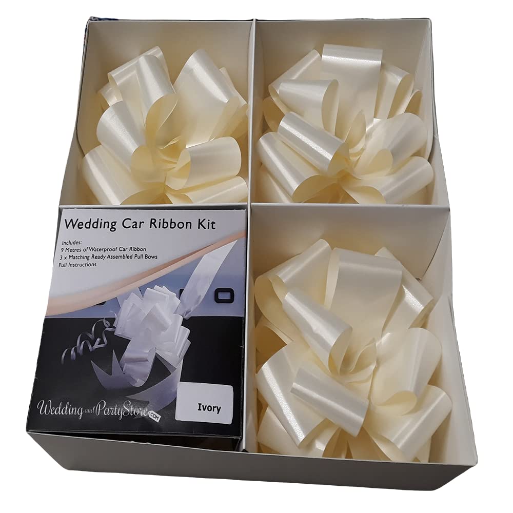 Wedding And Party Store Ivory Wedding Car Kit with 9 Metres of Ribbon and 3 Matching Ready Assembled Pull Bows and Full Colour Instructions