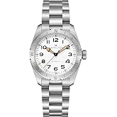 Hamilton Khaki Field Automatic Men's Watch, 37mm Stainless Steel Case | Swiss Made, White Dial Analog Watch, Water Resistance 100m, Sapphire Crystal, 3-Hand Movement, Stainless Steel Strap