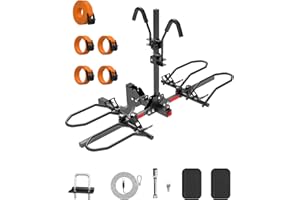 PAULINN Ebike Rack for Tow Hitch, Heavy Duty 2 Bike Folding Bicycle Car SUV Racks for E Bike,Fat Tire and Standard, 2" Hitch Receiver, 200 LBS