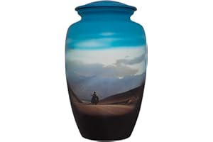 LILIANE MEMORIALS Motorcycle Funeral Urn with Desert and Mountain Scene - Cremation Urn for Human Ashes - Aluminum -Suitable for Cemetery Burial or Niche - Large Size fits remains of Adults up to 200 lbs