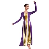 IBAKOM Womens Liturgical Praise Lyrical Dance Dress Loose Fit Full Length Long Sleeve Metallic Worship Costume Ballet