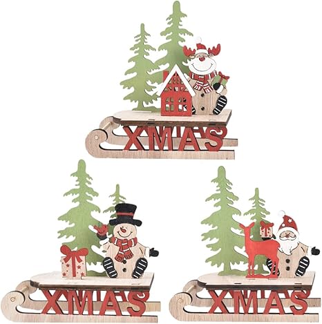 Amazon Co Jp Kesyoo クリスマス飾り オーナメント ミニチュア 手作りキット セット クリスマス そり型 サンタ レッド装飾品 クリスマス木製組み立てモデル ３点セット ホーム キッチン