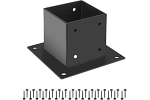 Grehitk 4×4 Post Base, Deck Post Brackets,Inner Size 3.5"x3.5" Thick Steel Fence Post Anchor Base,Heavy Duty Metal Black Powder Coated,for Supports Porch Railing Post Holders Pergola Brackets Kit