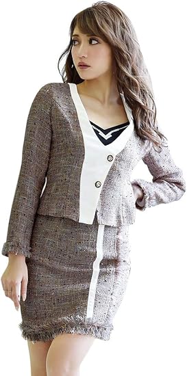 Amazon Ryuyu リューユ キャバスーツ 大きいサイズ 制服 Belsia ツイードスーツ Mixツイード 13号 セットアップ レディース スカートスーツ 通販