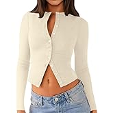 Matunana Womens Long Sleeve Tops Fall Lightweight Cardigan Cropped Going Out Shirts Ribbed Button Down Cute Trendy 2026