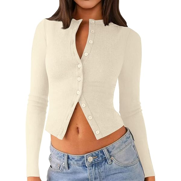 Amazon.com: BAIGRAM Women Open Front Button Cropped Cardigan Fall