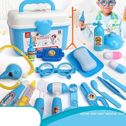 FidgetGear Play House Childrens Doctor Toy Set Simulation Medical Tool Kit Gift 20 Piece Set Blue