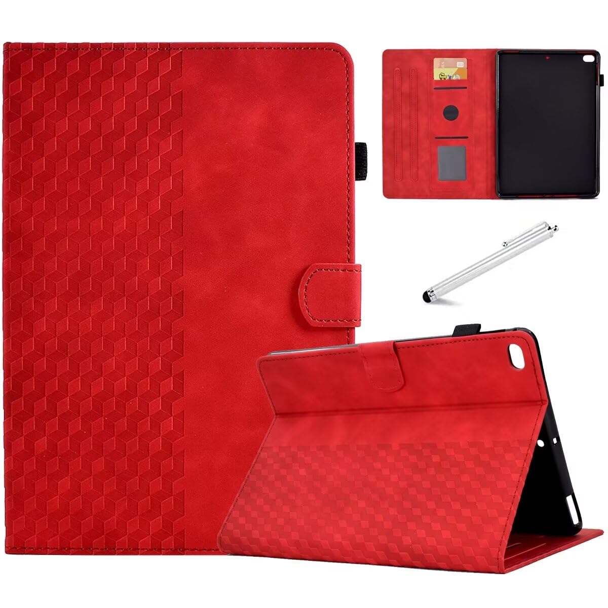 Fancity for iPad Mini 5 Case Mini 4 Mini 3 2 Cover, Smart Wake Sleep Flip Stand Case Soft Suede TPU Protective Case with Card Slot Pencil Holder for iPad Mini 1 2 3 4 5 - Red