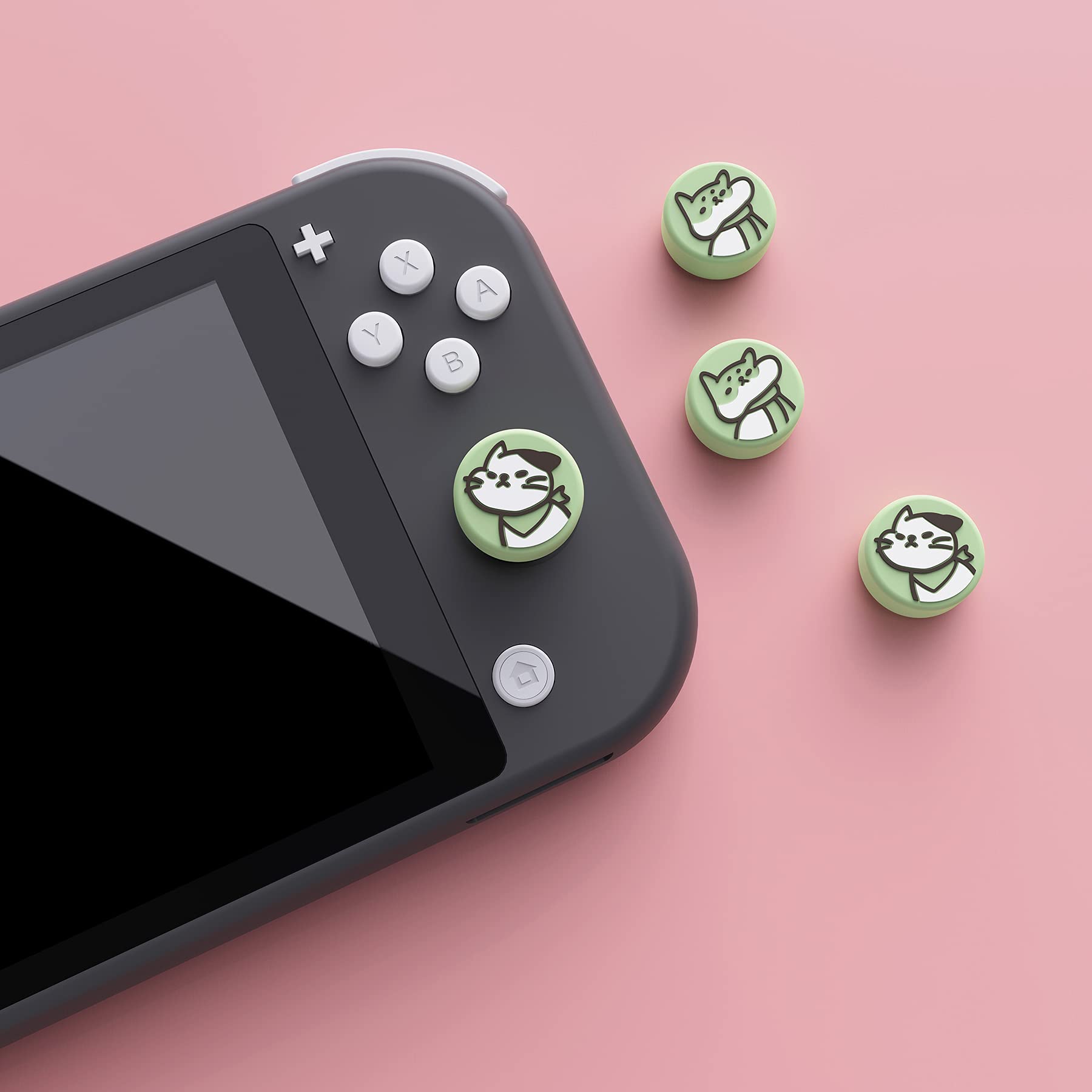 eXtremeRate Joystick Caps for Nintendo Switch & Lite, Stick Attachments Accessories, Silicone, Analogue Controller, Joystick Cover, Joycon Stick Cap for Switch & Lite (Kitten & Puppy Matcha Green)
