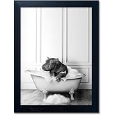 Black and White Bathroom Decor Funny Hippo in Bathtub Wall Art Framed Humor Bathroom Signs Cute Animal Canvas Print Painting Artwork