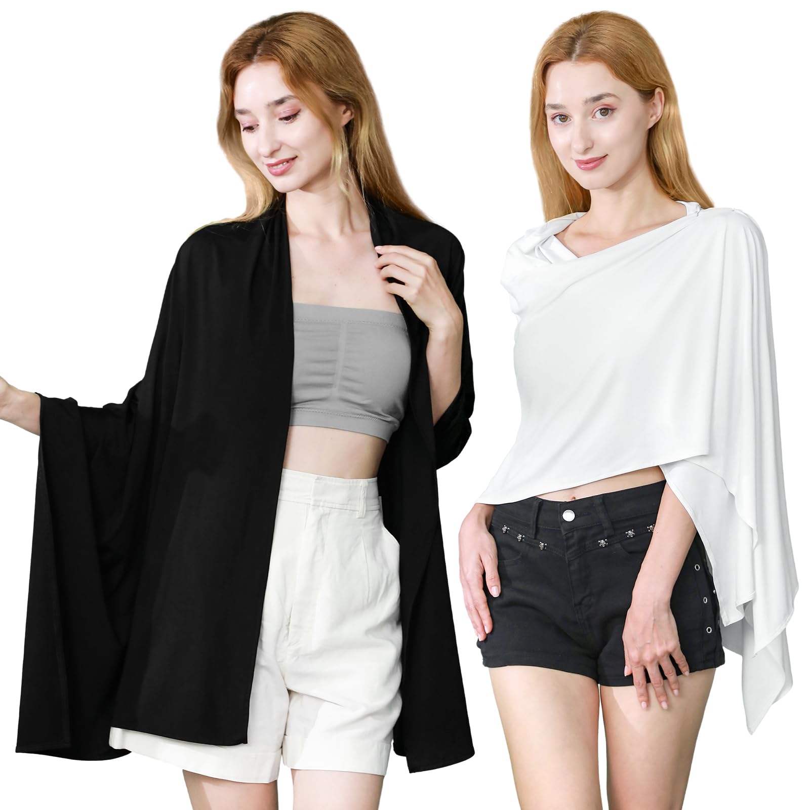 Photo 1 of Hahafelt 2 Pcs Sun Shawl for Women UV Sun Protection UPF 50+ Beach Travel Shawl Wraps Travel Summer Scarf White Black UV Protection Cover up Clothing for Swimming Outdoor Beach Essentials(Black,White)
