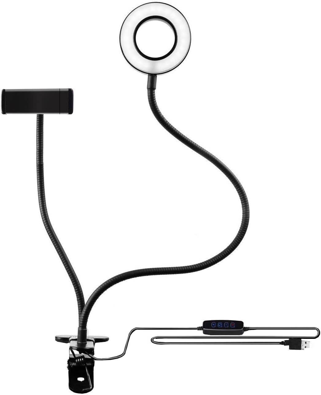 KINDEEP Cell Phone Holder Stand with Selfie Ring Light for Live Stream, Make up, Dimmable(3 Lighting Modes) LED Light (10-Level Brightness), Flexible Phone Holder Lazy Bracket for Phone (B07BTJ2MCP)