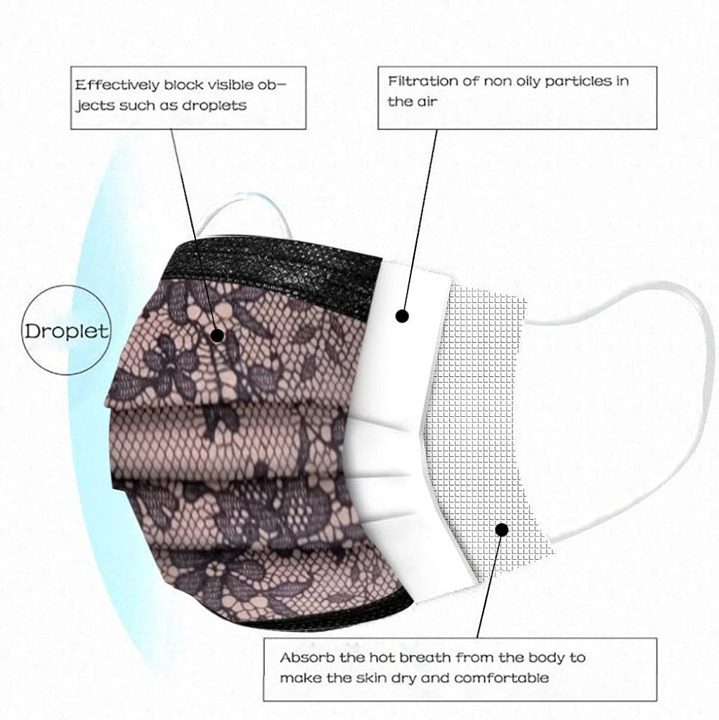 JSPOYOU 50PC Adult Fashion Lace Disposable Protection Three Layer Breathable Face: Clothing