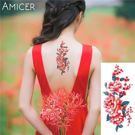 Tzxdbh 3pcs Sakura Rose Grande Fleur Tatouage Imperméable