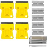 WEKOIL Mini Plastic Razor Blade Scraper High Visibility Bright Yellow Window Scraper Paint Scraper with 5 Spare Metal Razor Scraper Blades Stove Top Scraper Scraping Sticker Decal Residue Label