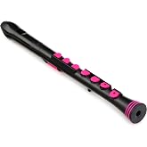 Nuvo Recorder+ Soprano Recorder Instrument, Black/Pink | Patented silicone key system, C tuning, adjustable thumb rest, fingering chart, reward rings, hard case