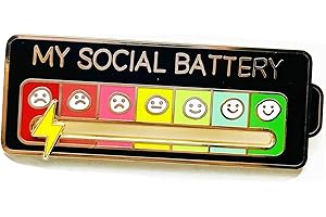 EWIUTOIJNGIQAN Social Battery Pin 2.0-2024 NEW Funny Pins,Enamel Pins, Mood Expressing Pin For Introverts ， Perfect for 7 Days a Week！