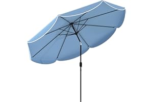 Outsunny 9' x 9' Round Market Umbrella with Valance, Patio Umbrella with 3-Position Tilt and Crank, Outdoor Parasol with 8 Ri