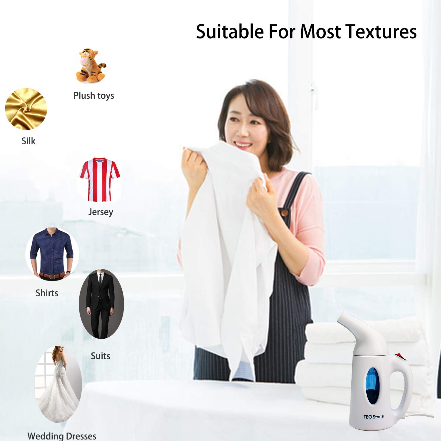 Défroisseur Vapeur Vertical Voyage, TEQStone Fer à Repasser Portable, 700W 130ML Mini Steamer Vapeur Vertical Réchauffage Rapide, Élimine les plis, Avec Gant Anti-Brûlure