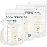 Cozypepe 200 Pcs Breastmilk Storage Bags, 8oz Breast Milk Storing Bag with Pour Spout, Temperature-Sensing Color Change Milk Bag for Convenient Breastfeeding, No Leak Presterilized for Freezer