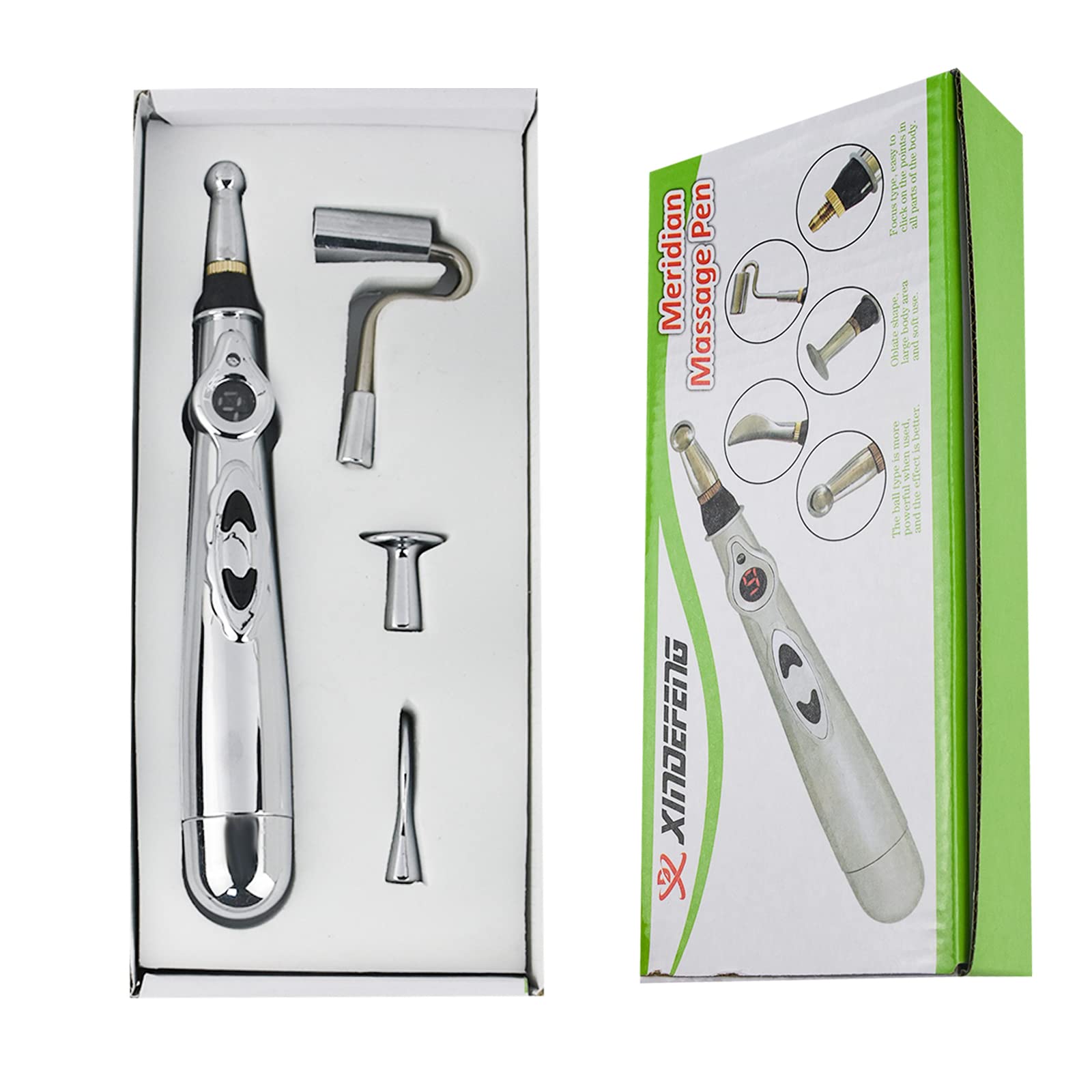 Coriver 5-in-1 Acupuncture Pen, Electronic Meridian Massage Pen Energy Pen, Body Heal Massage Therapy Instrument Pain Relief Massage Tool with 5 Massage Heads